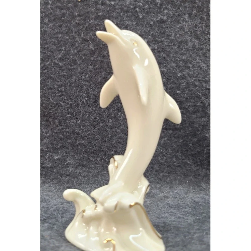 Lenox White Dolphin Porcelain Figurine 24K Gold Trim Elegant Ocean Collectible